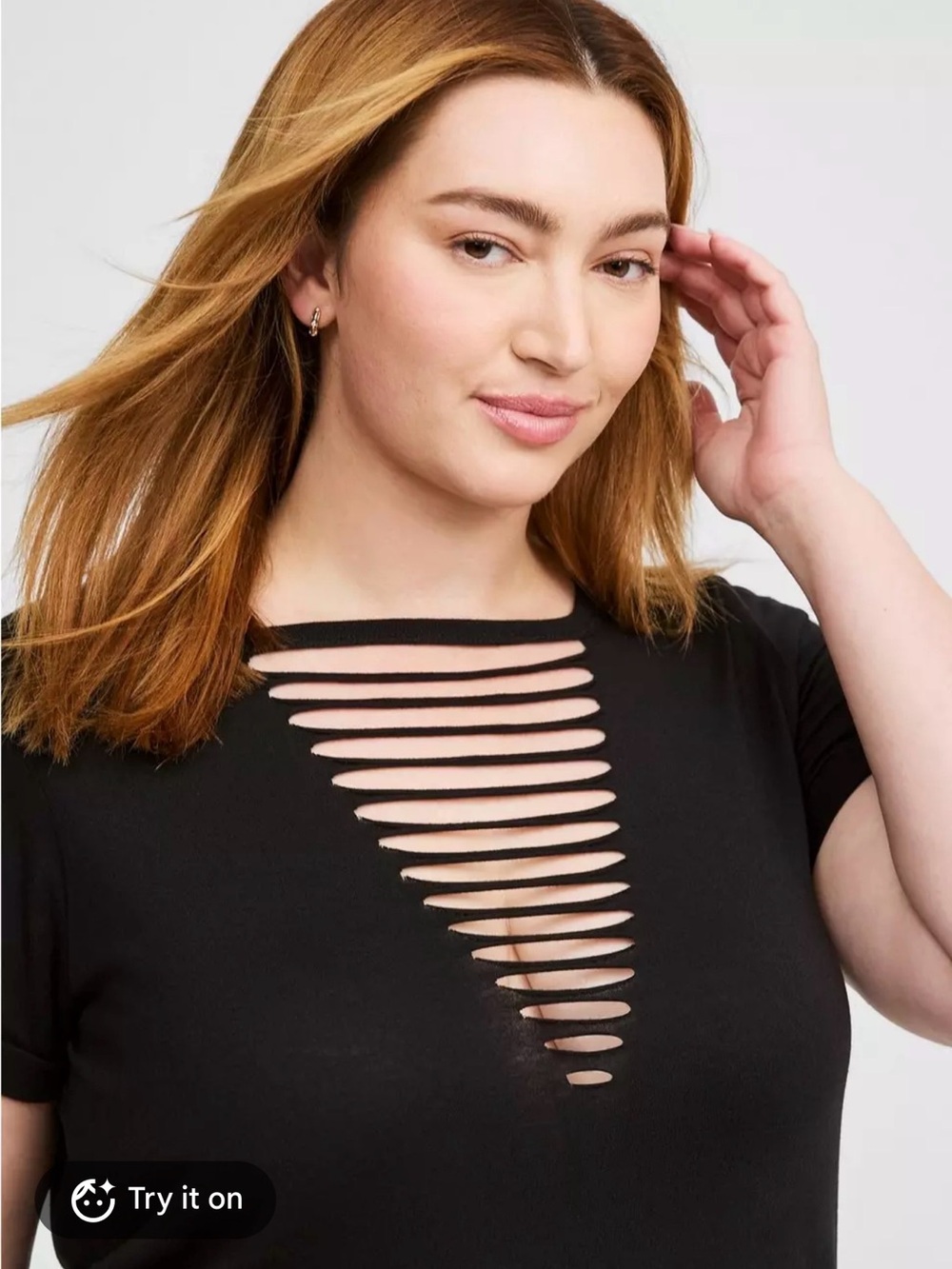 Torrid Plus Size Black Slashed V-Neck Women's Top
